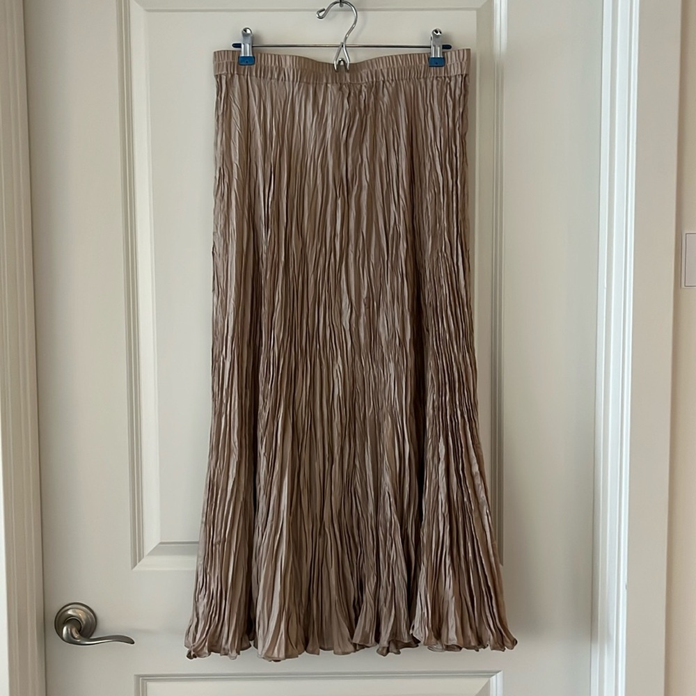 WinterSilks Crinkled Pleated Maxi Skirt in Taupe